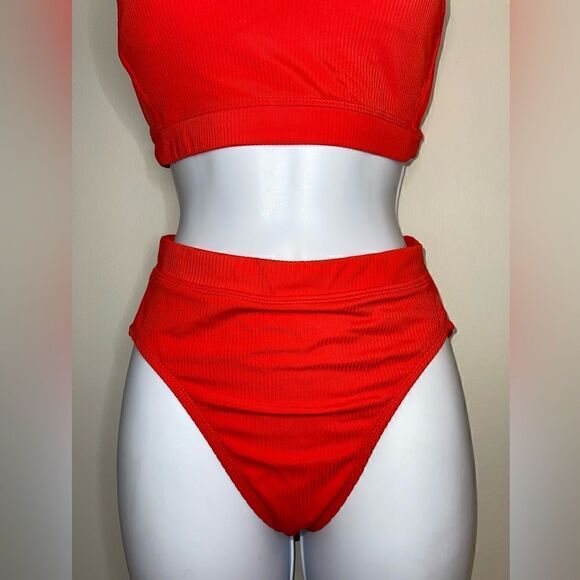 XHILARATION Ribbed High Waisted Bandeau Bikini Size Small - Picture 6 of 9